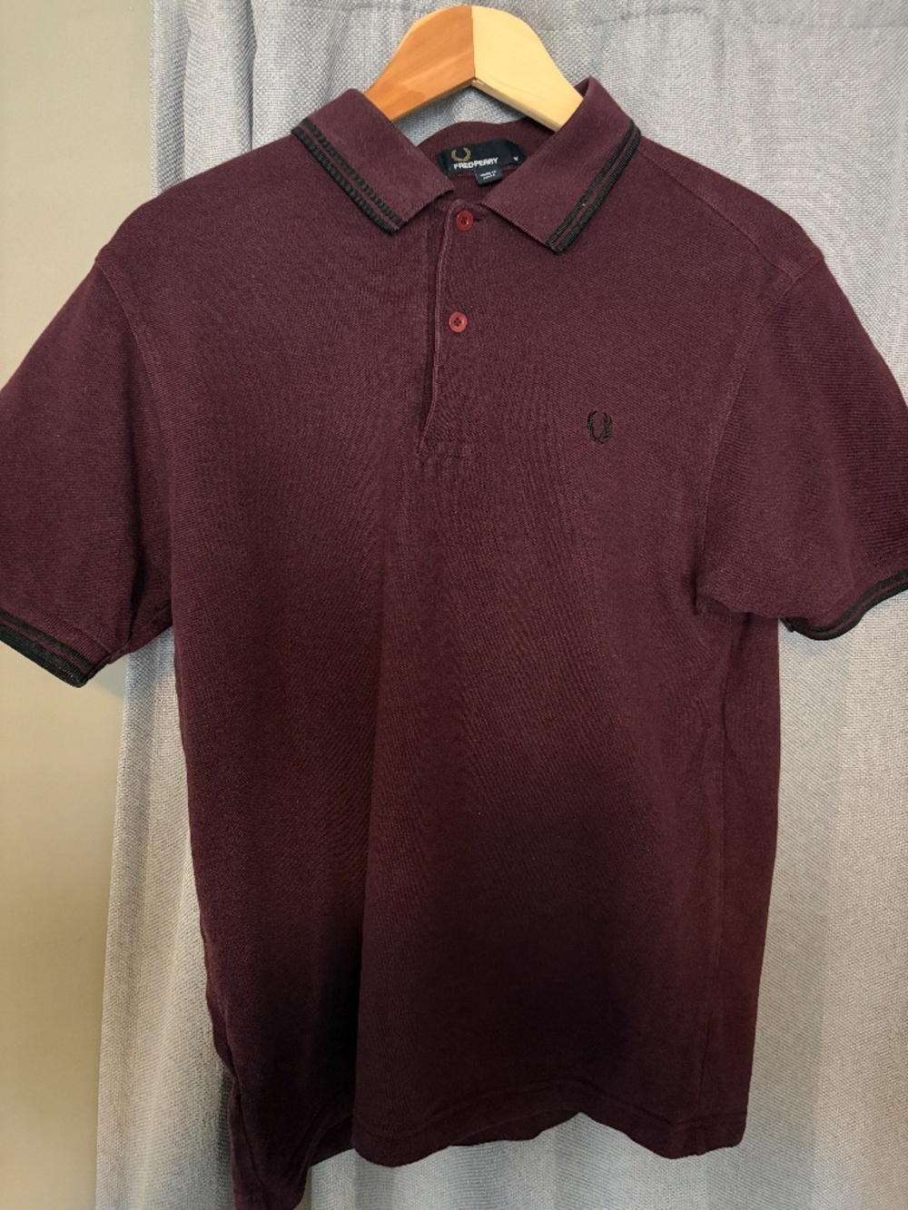 Fred Perry Twin Tipped Polo Shirt Maroon Black Laurel Logo Men's Size M